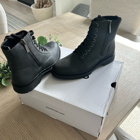 New Aldo Men\'s Black Lace-Up Zip Combat Boots main image 4